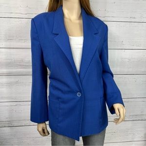 MANOR PARK Vintage Sapphire Blue Button Front Classy Blazer Jacker Size 14